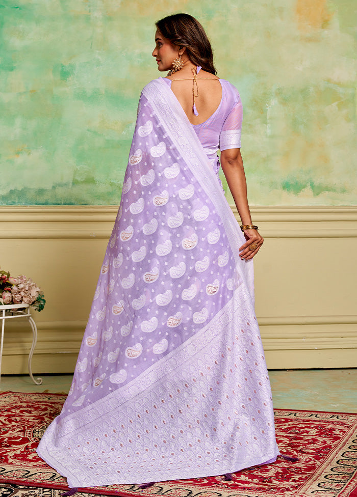 Lavender Cotton Saree With Blouse Piece