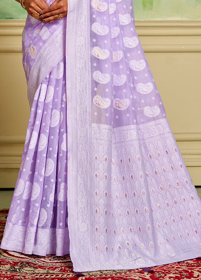 Lavender Cotton Saree With Blouse Piece