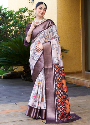 Off White Crepe Silk Saree With Blouse Piece