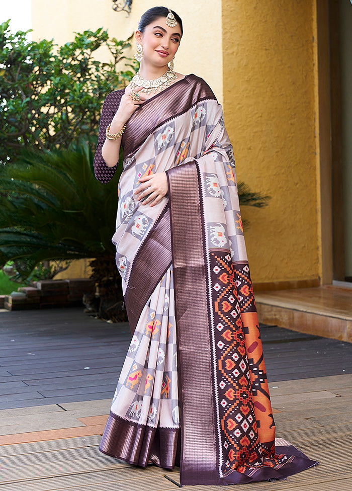 Off White Crepe Silk Saree With Blouse Piece