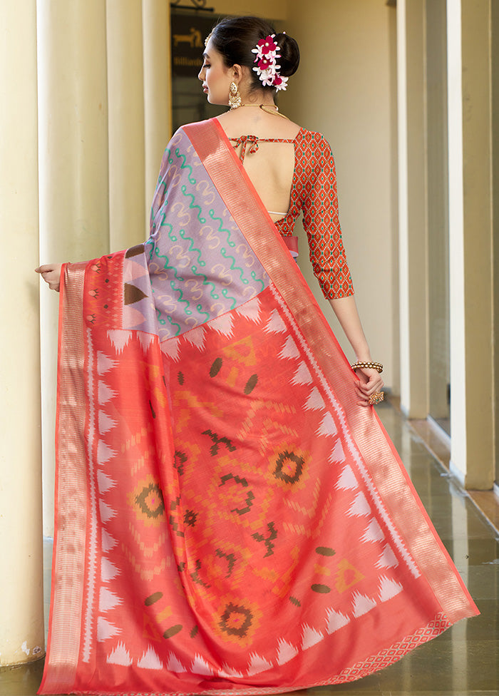 Purple Crepe Silk Saree With Blouse Piece