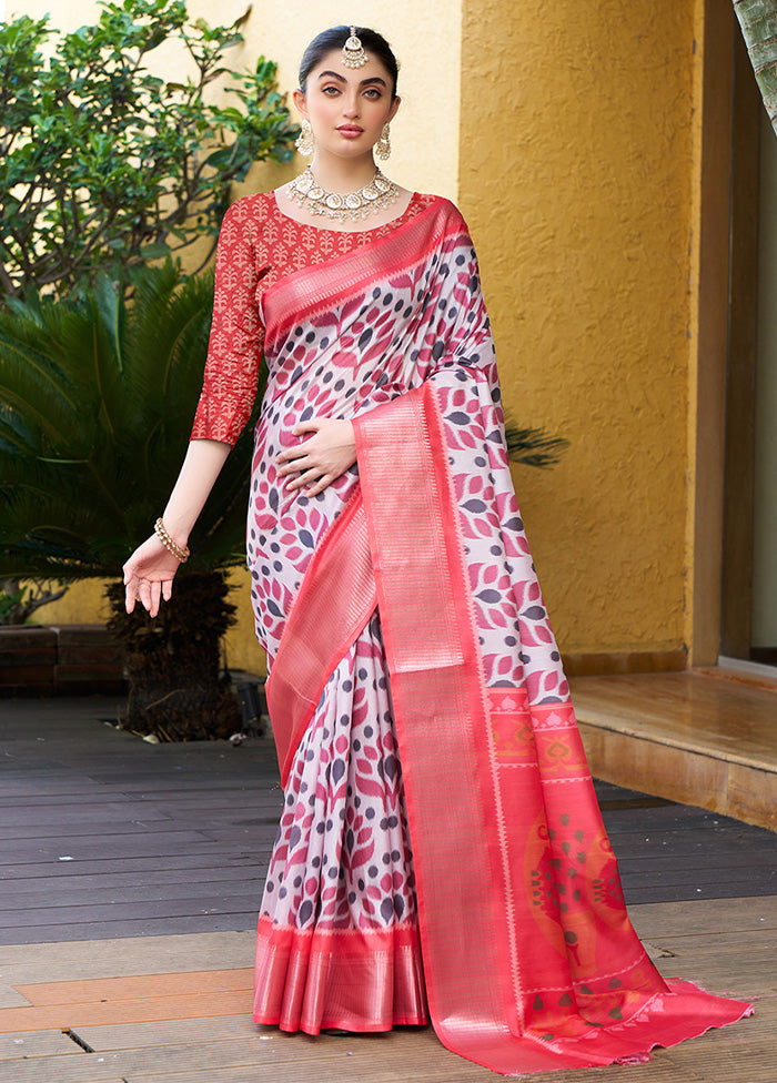 White Crepe Silk Saree With Blouse Piece