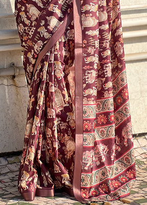 Wine Tussar Silk Saree With Blouse Piece