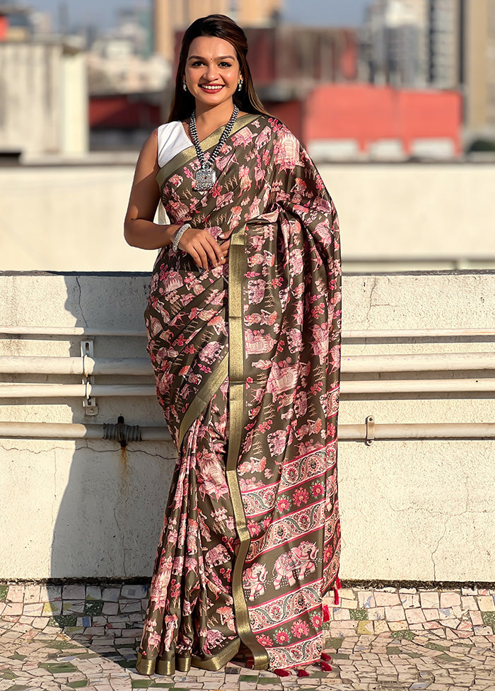 Green Tussar Silk Saree With Blouse Piece