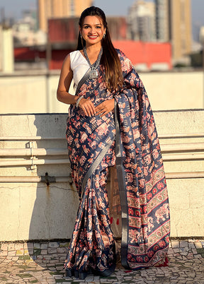 Blue Tussar Silk Saree With Blouse Piece