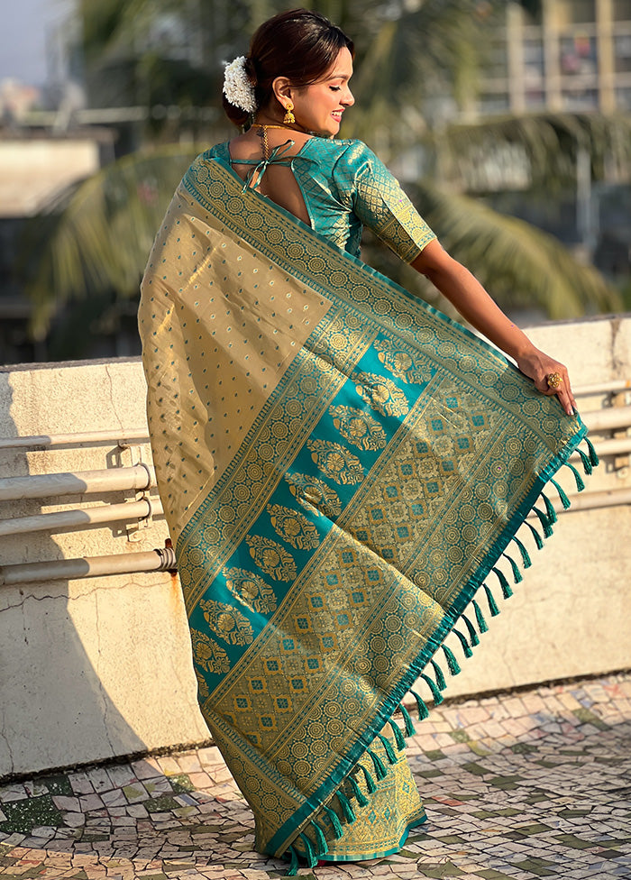 Pista Green Spun Silk Saree With Blouse Piece