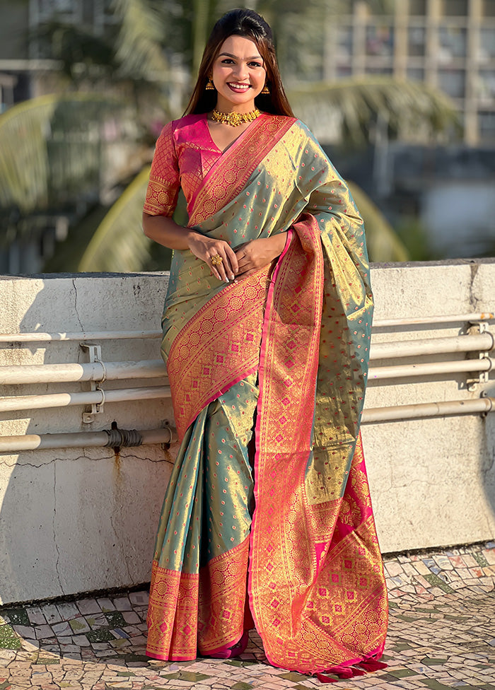 Blue Spun Silk Saree With Blouse Piece