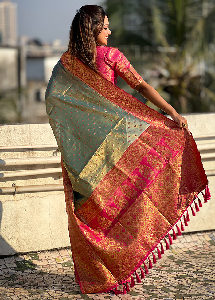 Blue Spun Silk Saree With Blouse Piece