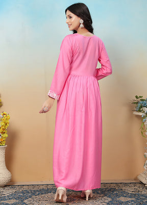 2 Pc Pink Readymade Rayon Long Kurti Set