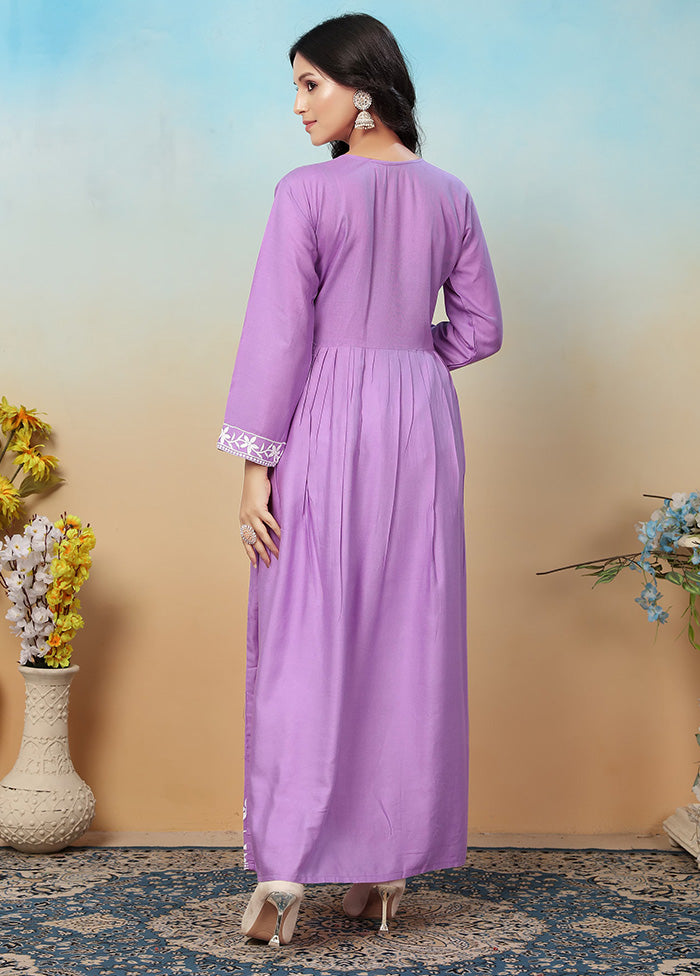 2 Pc Purple Readymade Rayon Long Kurti Set