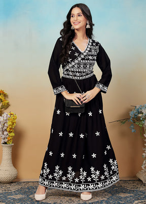 2 Pc Black Readymade Rayon Long Kurti Set