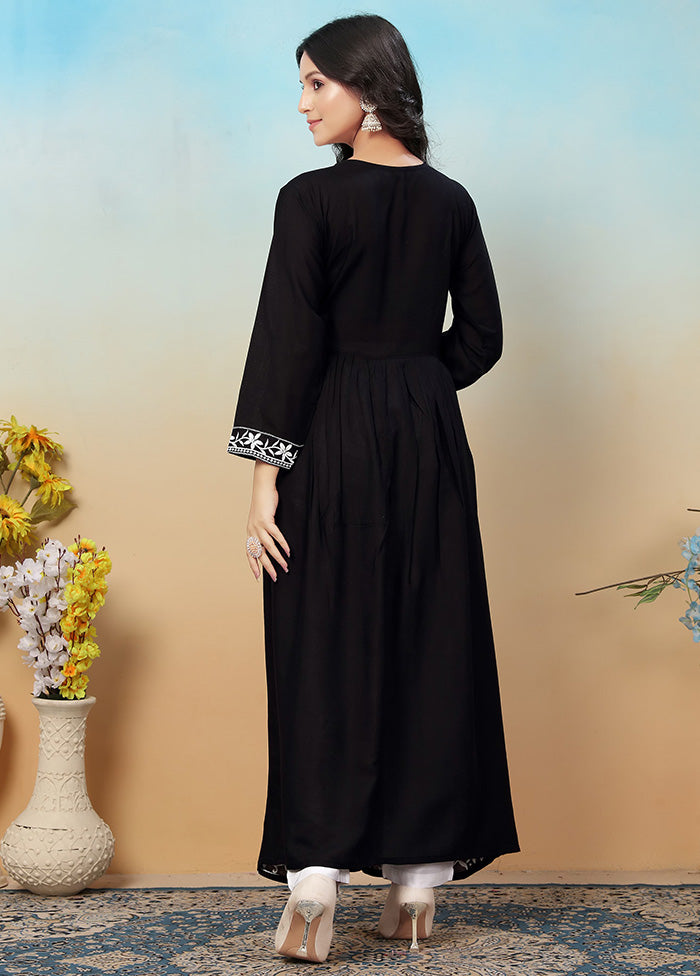 2 Pc Black Readymade Rayon Long Kurti Set