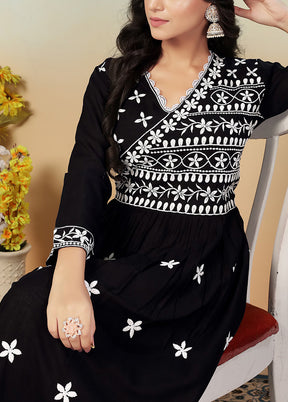 2 Pc Black Readymade Rayon Long Kurti Set