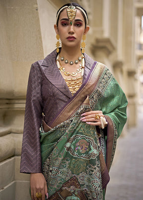 Green Spun Silk Saree With Blouse Piece