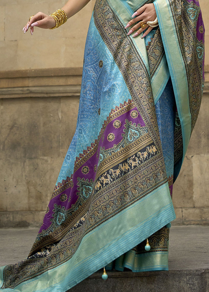 Blue Spun Silk Saree With Blouse Piece