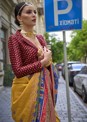 Mustard Spun Silk Saree With Blouse Piece