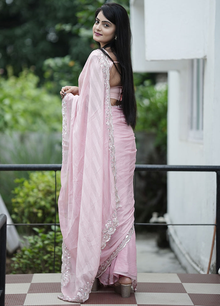 Pink Chiffon Silk Saree With Blouse Piece