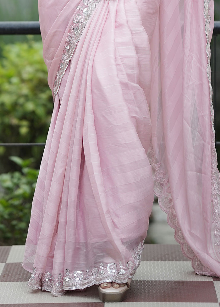 Pink Chiffon Silk Saree With Blouse Piece