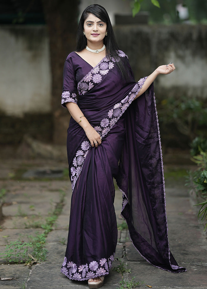 Lavender Spun Silk Saree With Blouse Piece