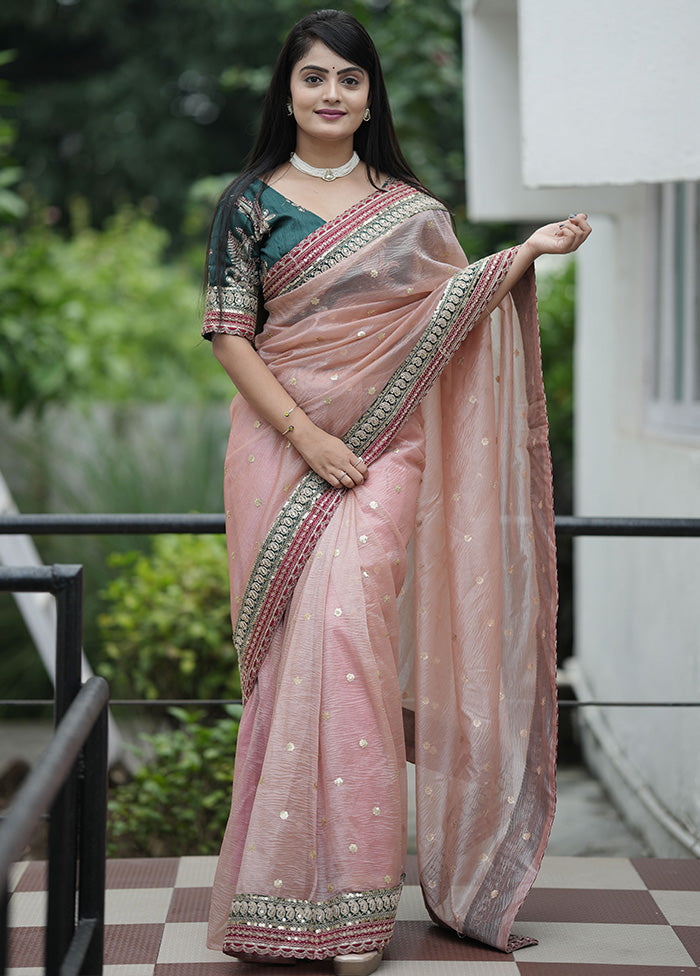 Pink Banarasi Silk Saree With Blouse Piece