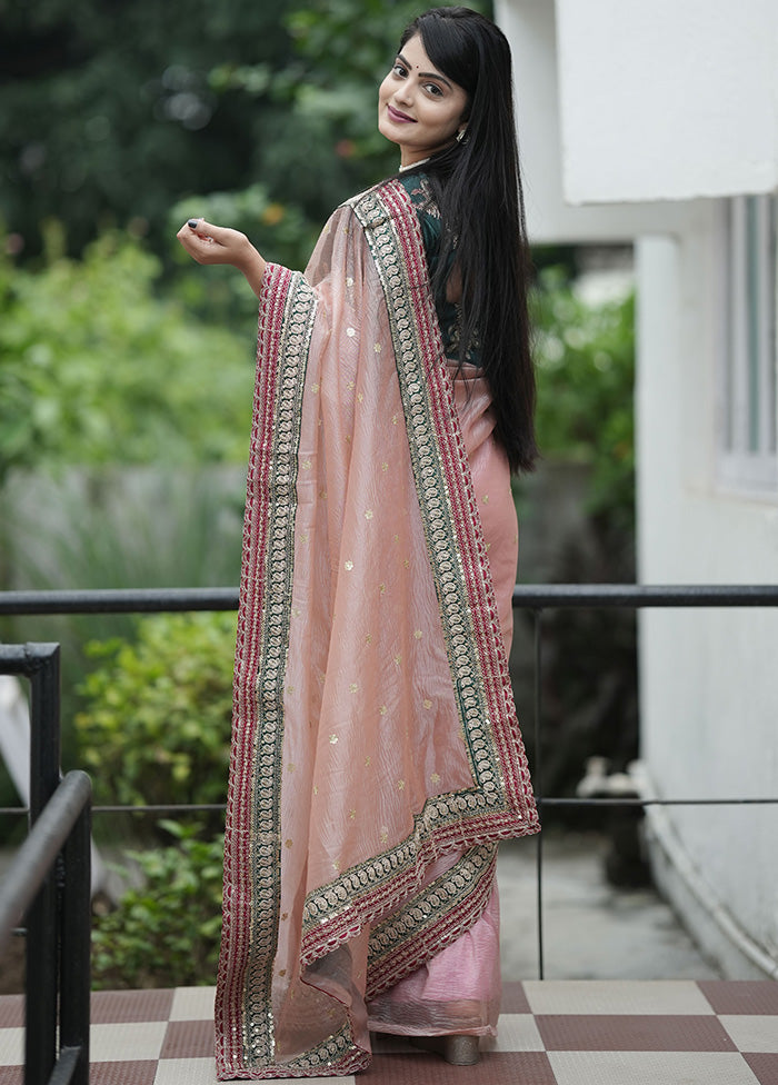 Pink Banarasi Silk Saree With Blouse Piece