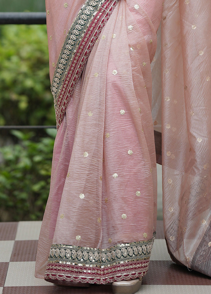 Pink Banarasi Silk Saree With Blouse Piece