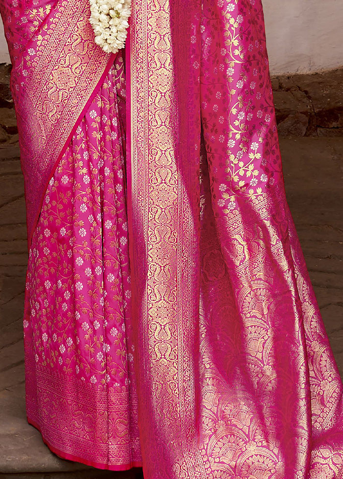 Pink Banarasi Silk Saree With Blouse Piece