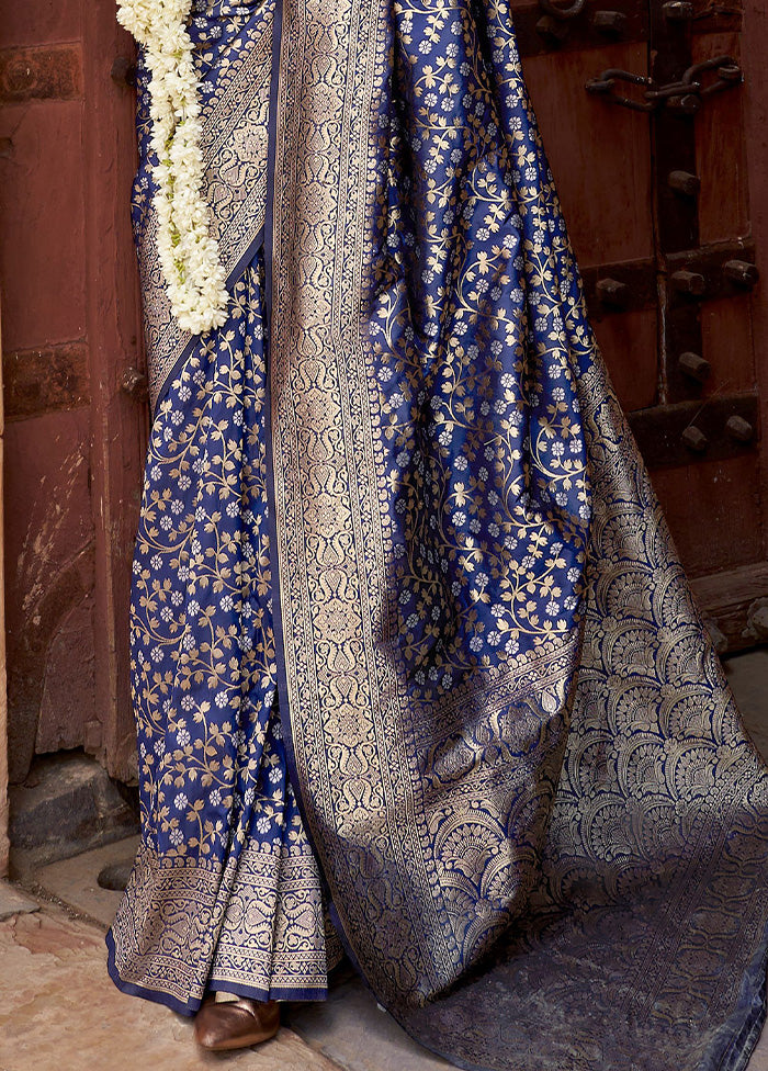 Blue Banarasi Silk Saree With Blouse Piece