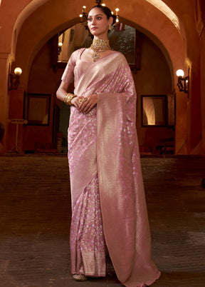 Pink Banarasi Silk Saree With Blouse Piece