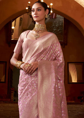 Pink Banarasi Silk Saree With Blouse Piece