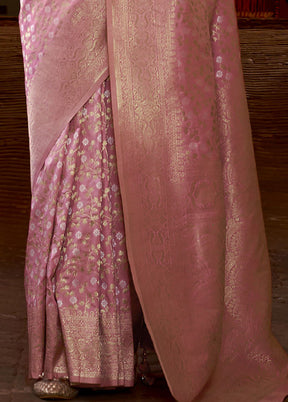 Pink Banarasi Silk Saree With Blouse Piece