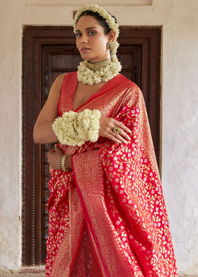 Red Banarasi Silk Saree With Blouse Piece