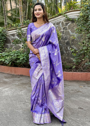 Purple Banarasi Silk Saree With Blouse Piece