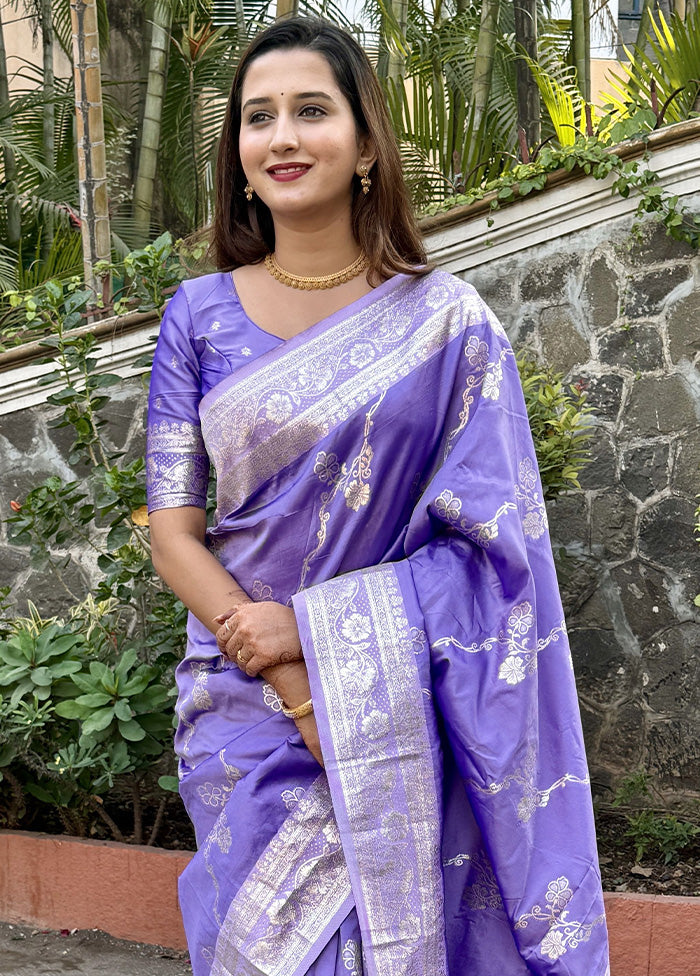 Purple Banarasi Silk Saree With Blouse Piece