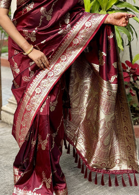 Maroon Banarasi Silk Saree With Blouse Piece