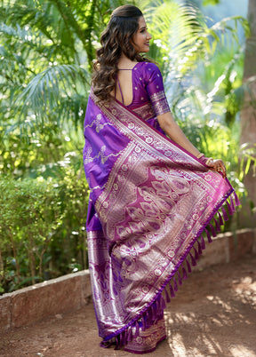 Voilet Banarasi Silk Saree With Blouse Piece