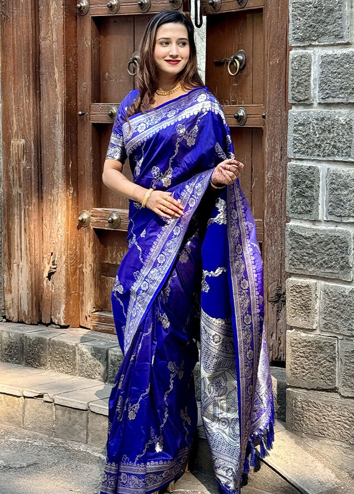 Royal Blue Banarasi Silk Saree With Blouse Piece