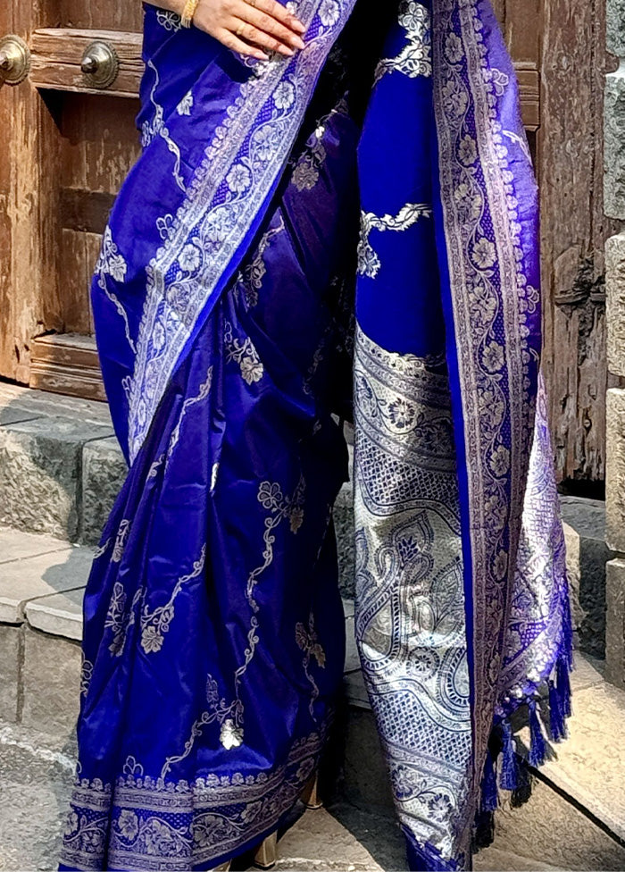 Royal Blue Banarasi Silk Saree With Blouse Piece