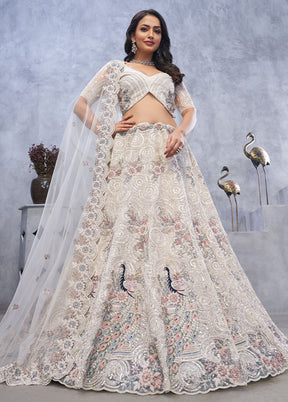 3 Pc Silver Net Semi Stitched Lehenga Set