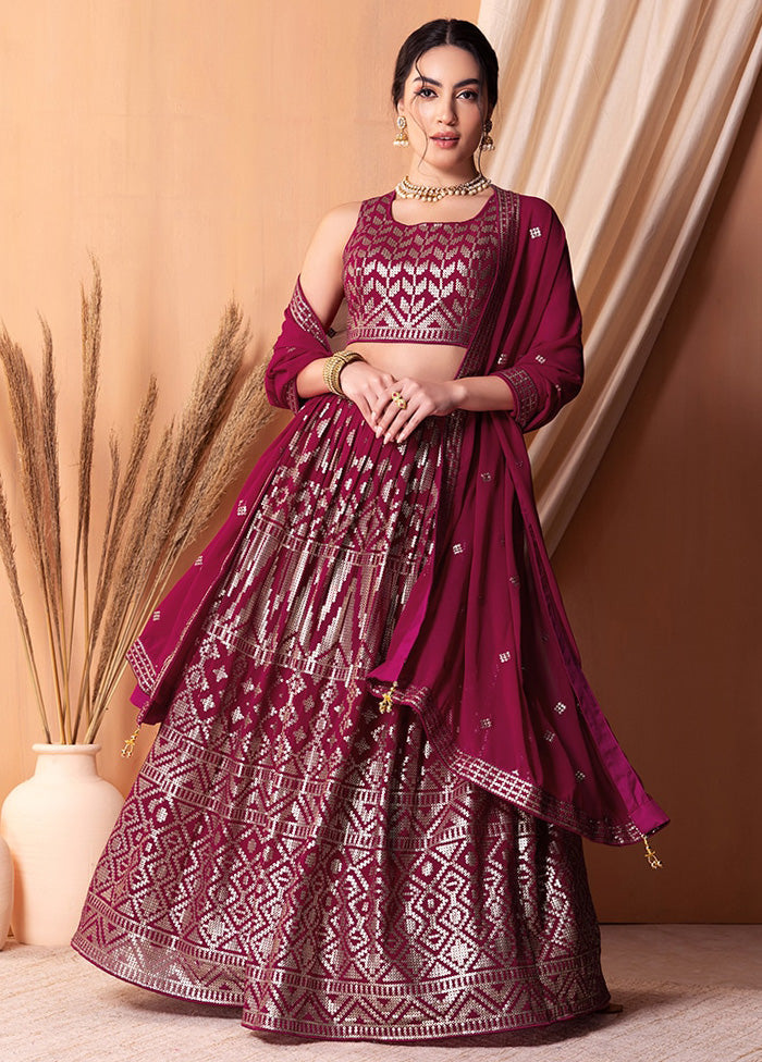 3 Pc Pink Georgette Semi Stitched Lehenga Set