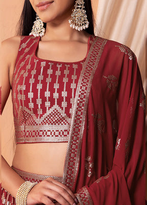 3 Pc Maroon Georgette Semi Stitched Lehenga Set