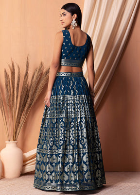 3 Pc Blue Georgette Semi Stitched Lehenga Set