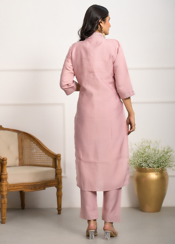 3 Pc Pink Readymade Viscose Dupatta Suit Set