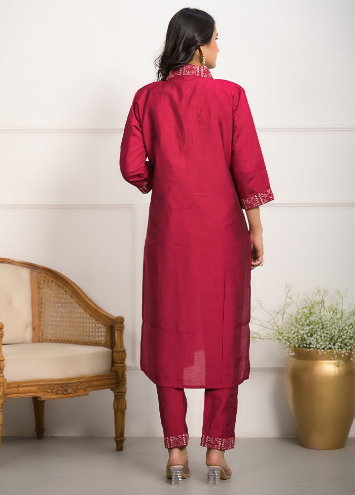 3 Pc Red Readymade Viscose Dupatta Suit Set