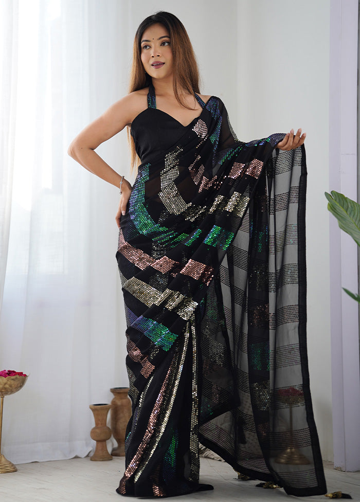 Black Georgette Saree With Blouse Piece