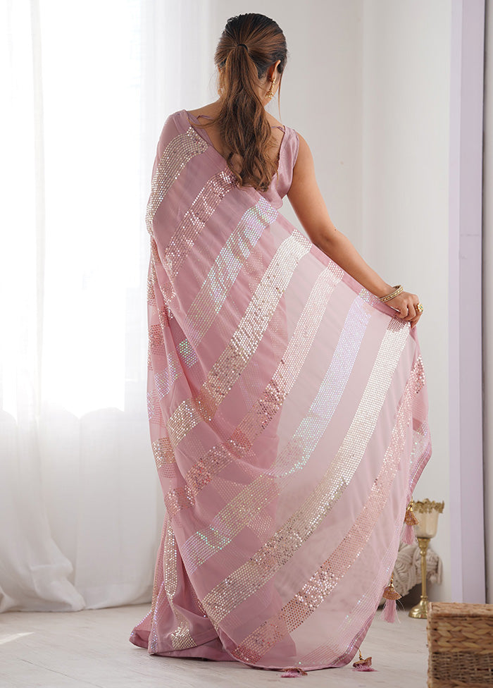 Pink Georgette Saree With Blouse Piece