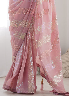 Pink Georgette Saree With Blouse Piece