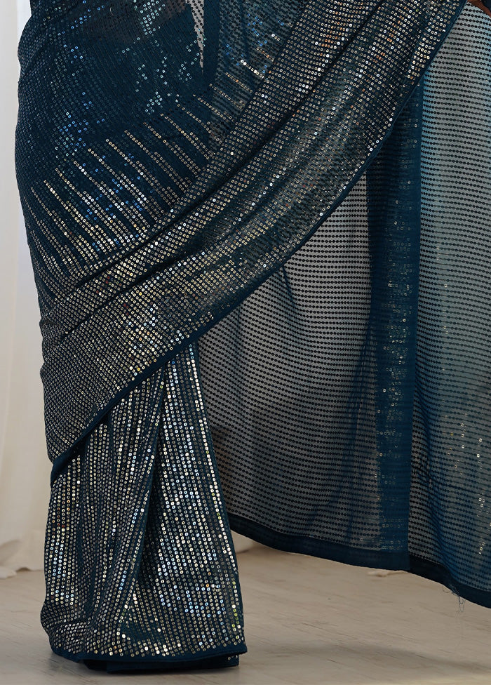 Blue Georgette Saree With Blouse Piece