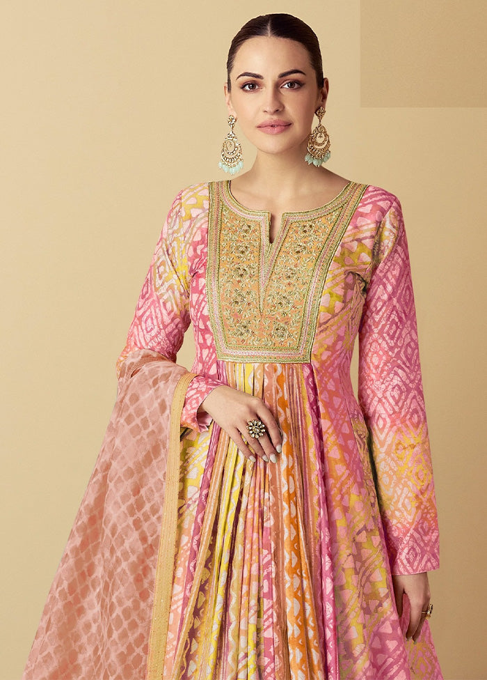 2 Pc Peach Semi Stitched Silk Kurti Set