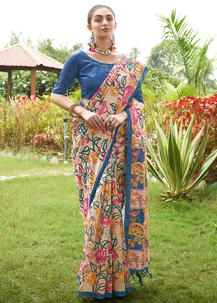 Cream Tussar Silk Saree With Blouse Piece